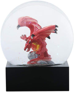 Red Breathing Dragon with Horns Standing on Rocks in Water Globe