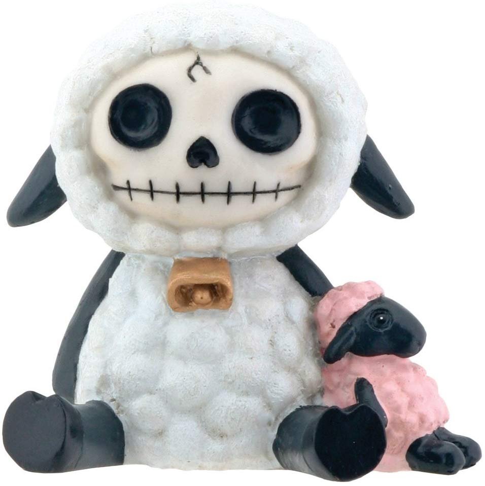SUMMIT COLLECTION Furrybones Wooolee Signature Skeleton in White Sheep Costume with Small Pink Sheep Doll.