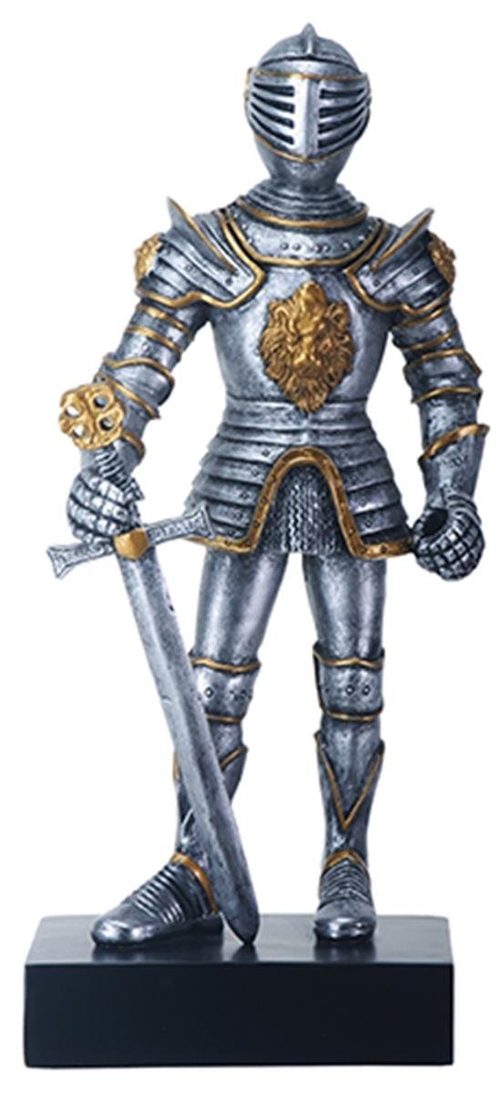 9 Inch Silver Color "At Rest" Lion Crested Knight with Sword Figurine