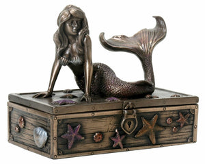 Bronze Metal Colored Mermaid on Treasure Chest Knick-Knack Box