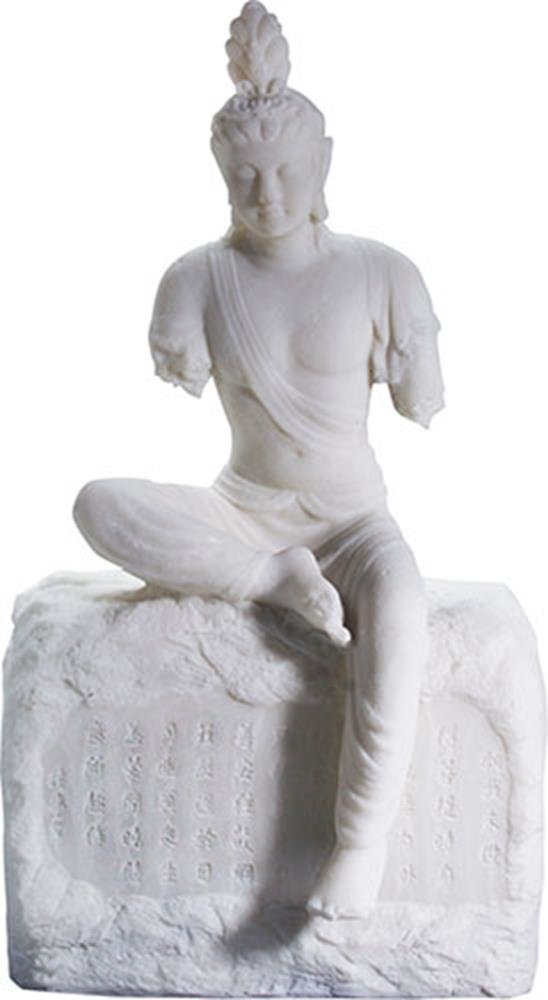 24.25 Inch White Armless Kuan Yin Sitting on Rock with Eyes Closed