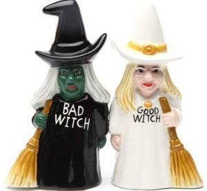 Pacific Trading Good Witch and Bad Witch Magnetic Ceramic Salt & Pepper Shakers 8607