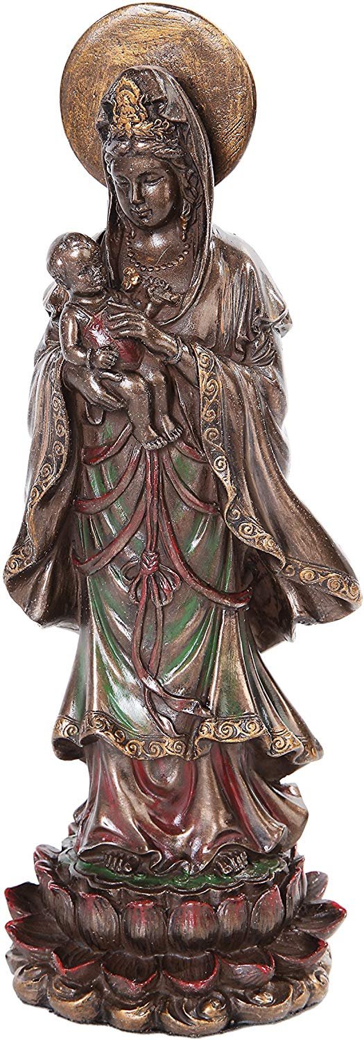 10.25 Inch Kwan Yin with Child Hindu Bronze Finish Statue Figurine