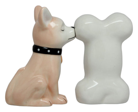 Pacific Giftware Salt and Pepper Shakers Set, Blonde Chihuahua Loving Bone