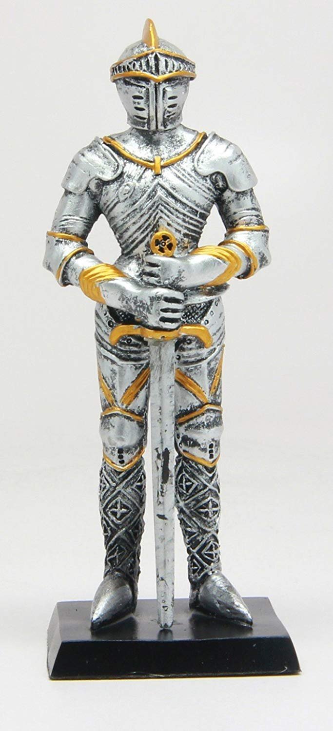 4 Inch Standing Medieval Knight with Sword Resin Statue Figurine