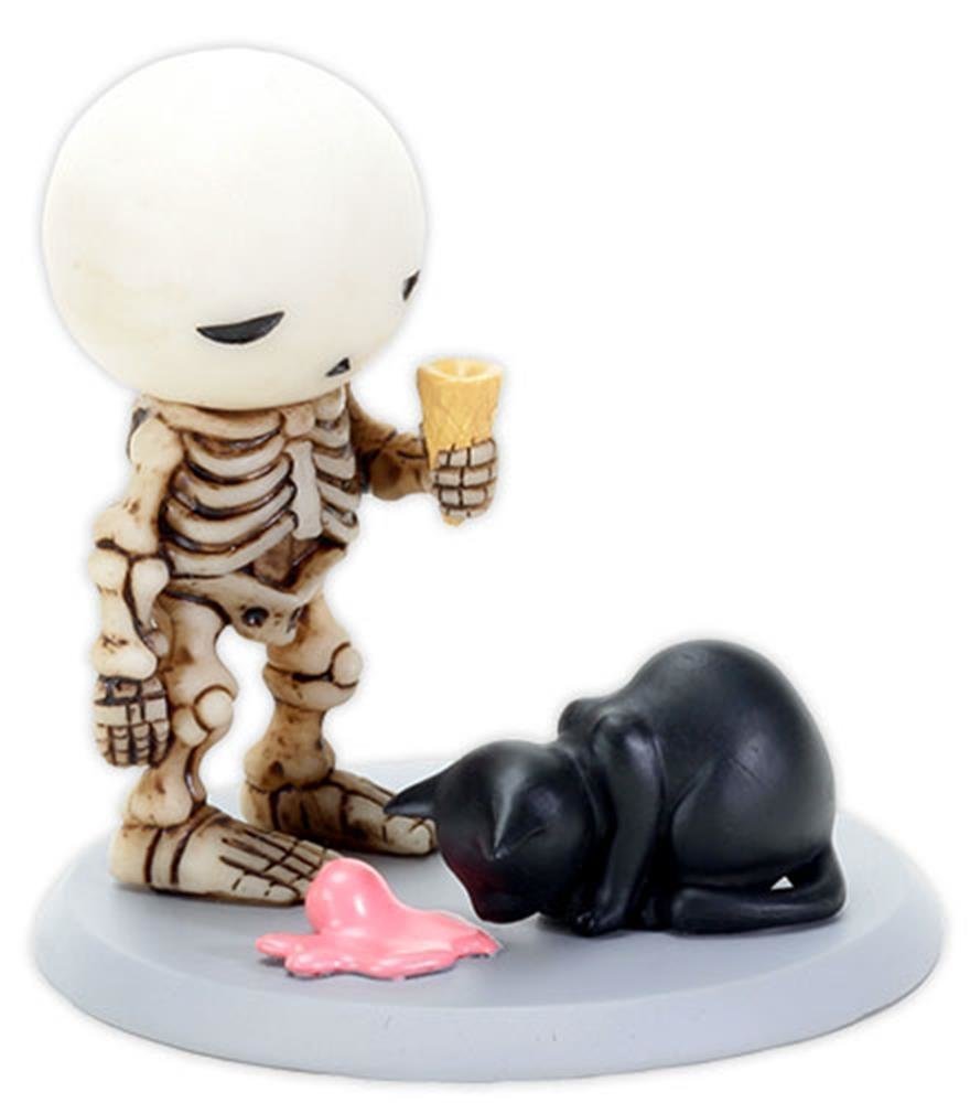 3.5 Inch Skeleton Bones Lucky with Cat Eating Pink Ice Cream