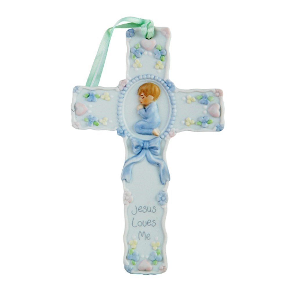 Pacific Giftware Jesus Loves Me Little Boy Prayer Cross Porcelain Bisque Finish Figurine, 5.5'' W