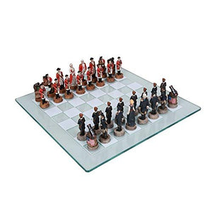 US Revolution War Chess Set with 17" x 17" Glass Board