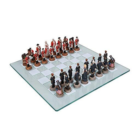 US Revolution War Chess Set with 17" x 17" Glass Board