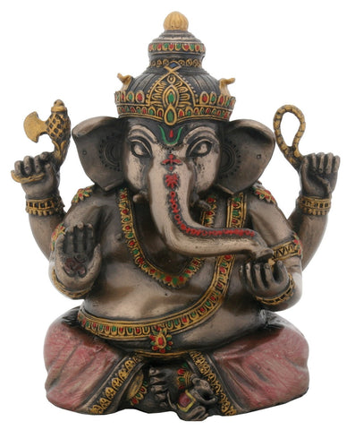 4.5 Inch Cold Cast Resin Bejeweled Hindu Deity Sitting Ganesha Statue