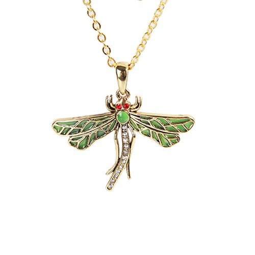 GOLDEN DRAGONFLY NECKLACE PENDANT PEWTER ALLOY