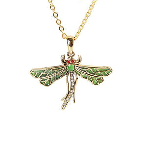 GOLDEN DRAGONFLY NECKLACE PENDANT PEWTER ALLOY