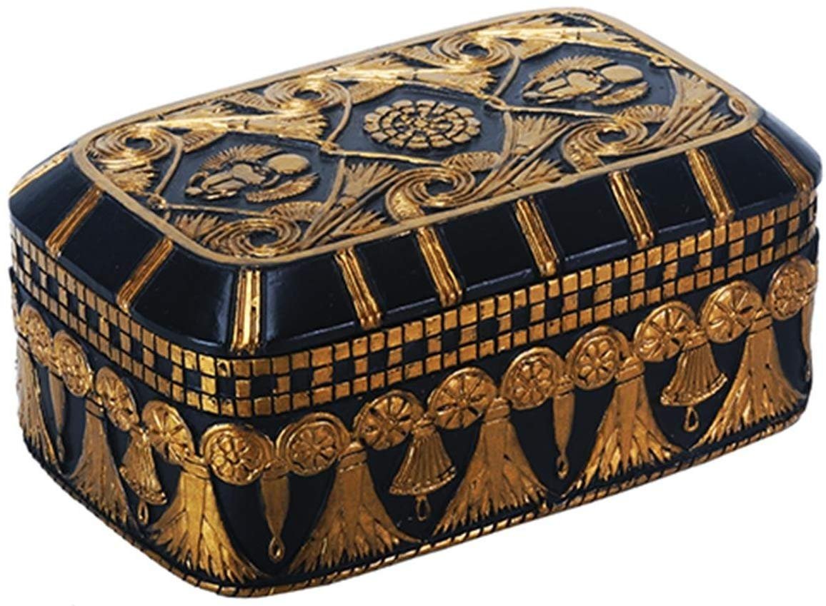 Egyptian Themed Winged Scarab Amulet Lotus Black and Gold Jewelry Box