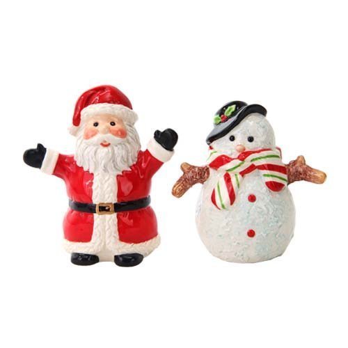 Attractives Christmas Santa & Snowman North Pole Winter Ceramic Magnetic Salt Pepper Shakers