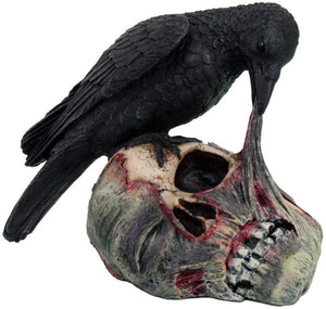 Pacific Giftware Halloween Raven on Zombie Skull Statue Figurine, Black
