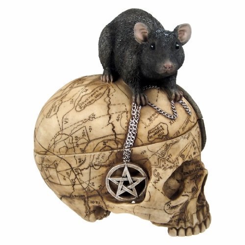 PTC Pacific Giftware Salem Witch Witchcraft Skull with Pentagram Pentacle Mouse Jewelry Trinket Box Statue Figurine