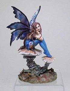 PTC 6.25 Inch Nice Blue Fairy Sitting on Mushroom Statue Figurine