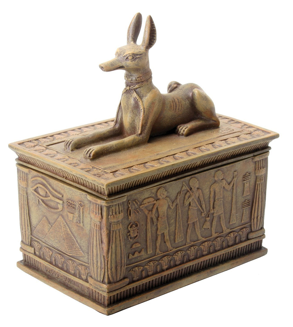 SUMMIT BY WHITE MOUNTAIN Sandstone Colored Anubis Box with Egyptian De ...