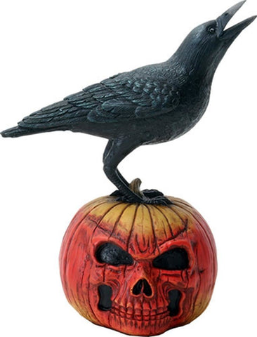 YTC Raven Standing on a Red/Orange Jack-O-Lantern Skull Cawing