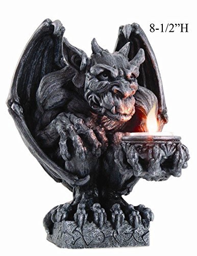 PTC 8.5 Inch Gargoyle Figurine Cold Cast Resin Candle Holder, Gray Color