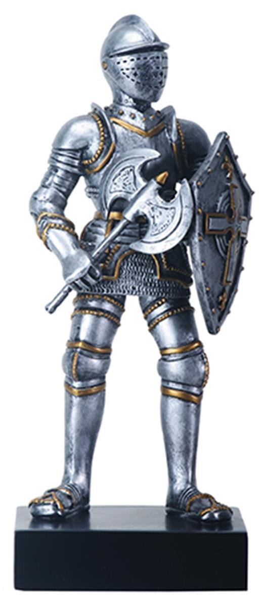 9" Silver Color "At Ready" Gothic Knight with Axe and Shield Figurine