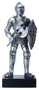 9" Silver Color "At Ready" Gothic Knight with Axe and Shield Figurine