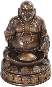 4.25 Inch Lucky Buddha Bronze Finish Incense Burner Statue Figurine