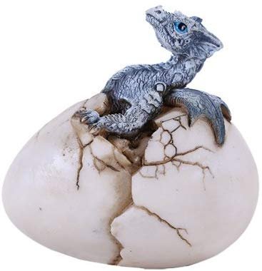 Grey Snow Dragon Egg Figurine Resin Hand Painted Cool
