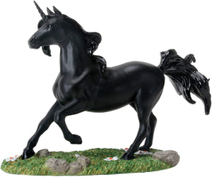 Mystical Black Unicorn on Small Green Grass Patch Figurine Statue
