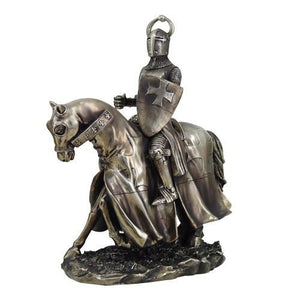 9957 9" Crusader Knight Riding A Horse with Shield Statue Figurine