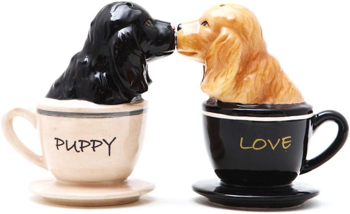 Pacific Trading Kissing Cocker Spaniel Pups in Tea Cups Magnetic Salt and Pepper Shakers Set