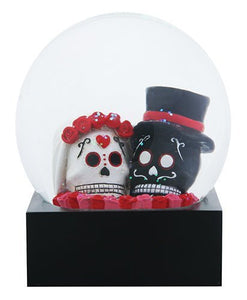 Black and White Day of The Dead Bride and Groom Heads Water Globe