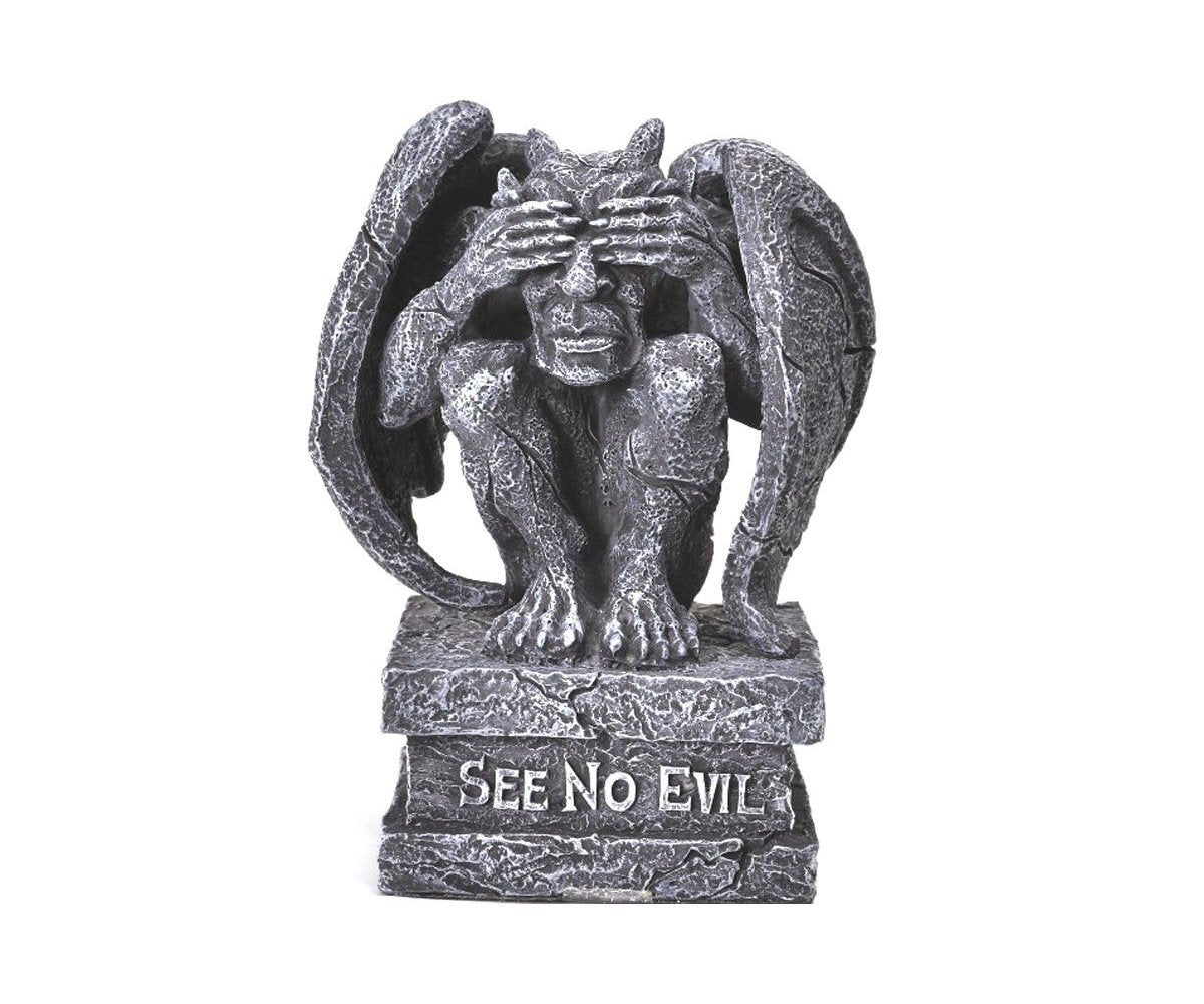 PTC 4 Inch See No Evil Engraved Sitting Gargoyle Statue Figurine