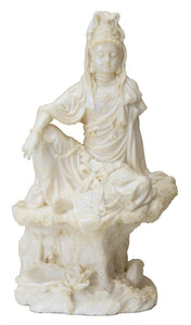 7 Inch Cream Toned Cold Cast Resin "Water & Moon Kuan Yin" Statue
