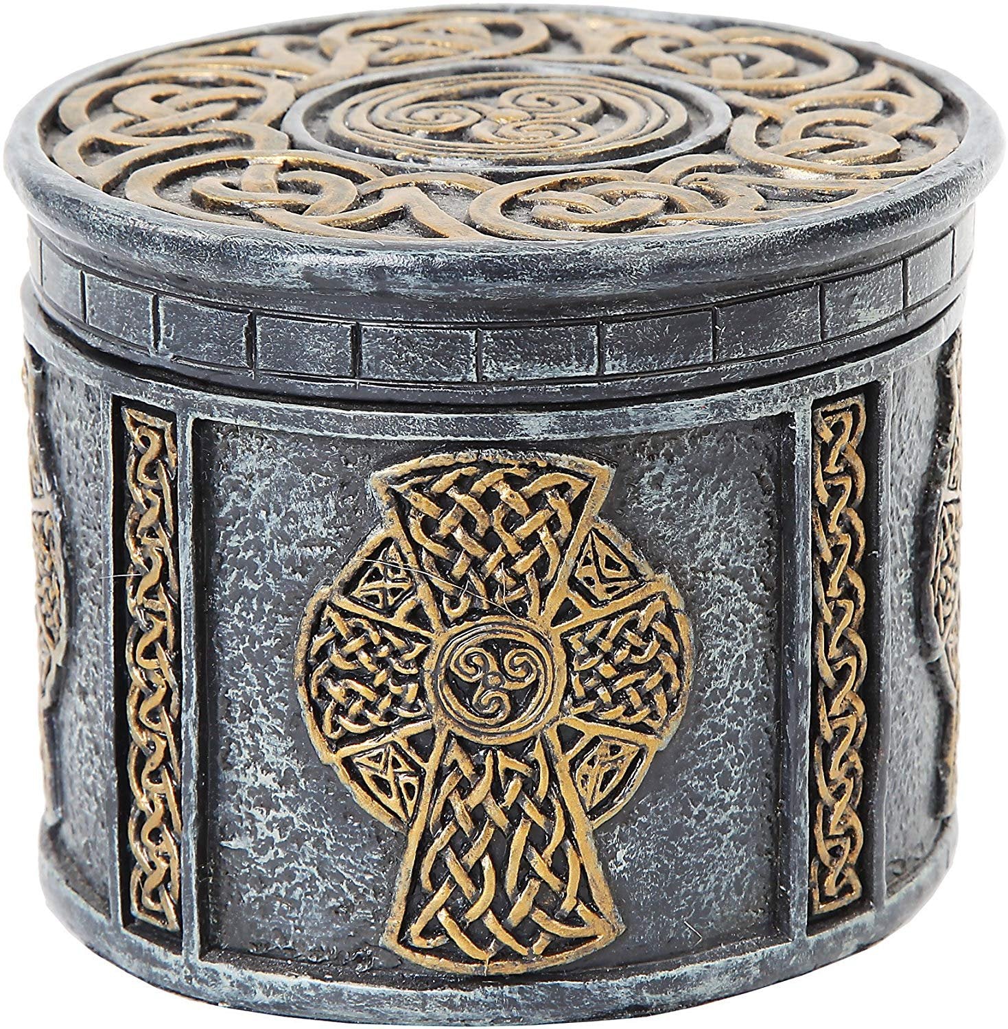 PTC 4.13 Inch Engraved Celtic Cross Circular Jewelry/Trinket Box Figurine