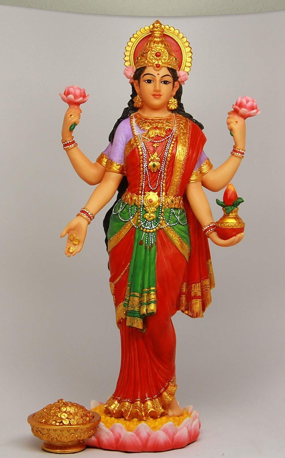 Hindu Hinduism Colorful Lakshmi Goddess Of Wealth Prosperity Statue Figurine Deity Of Beauty