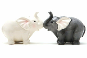 Ceramic Magnetic Salt and Pepper Shaker Set - Elephants They Kiss