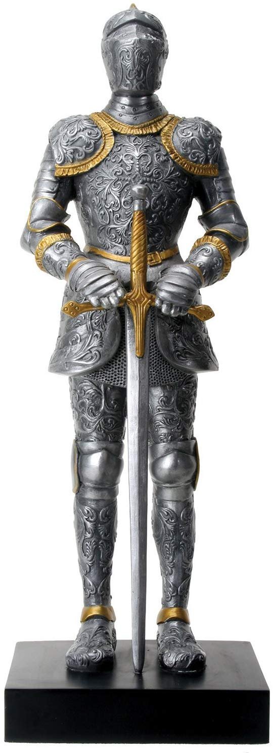 12" Silver Tone Italian Knight with Gold Tone Details Statue Display