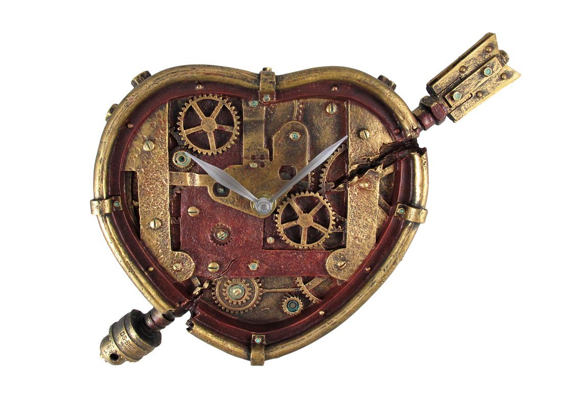 Steampunk Wall Clock Heart Pierced Cupid Gearwork Painted Resin [Toy]