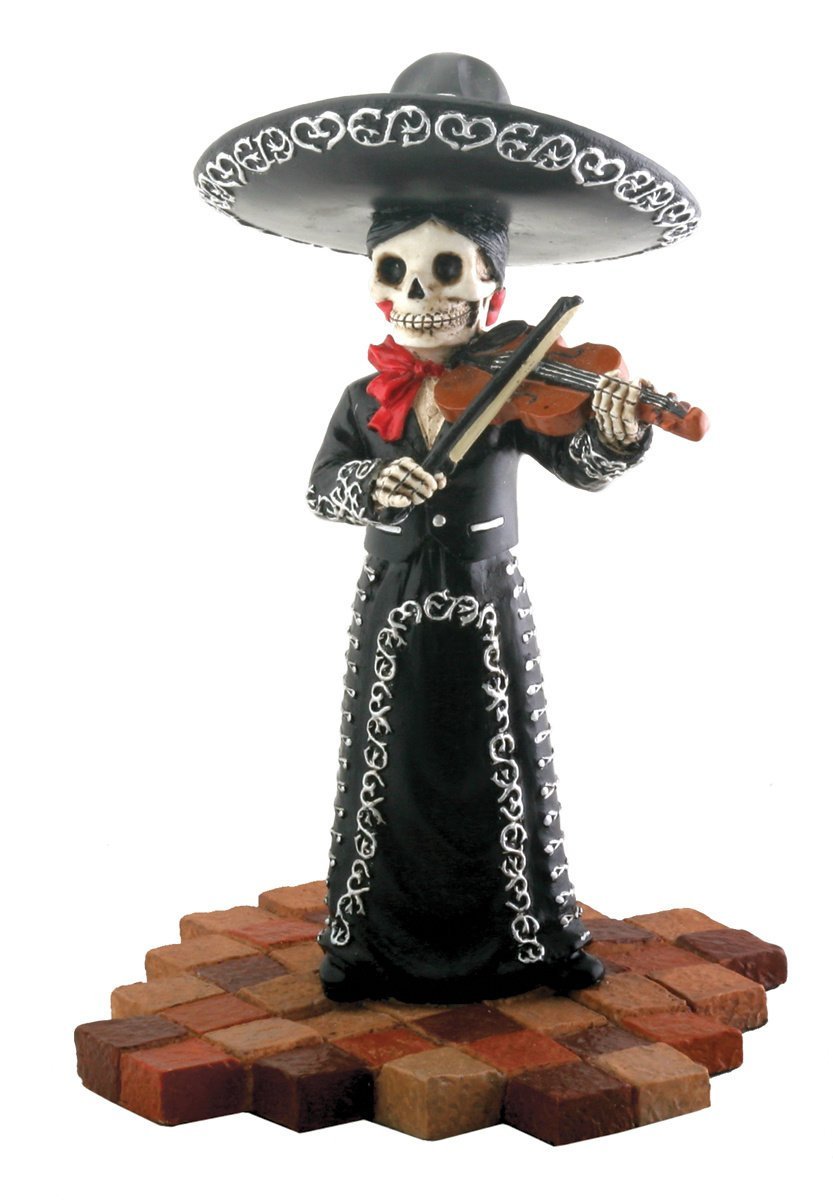 Skeleton Skull Black Mariachi Band Violin Figurine Collectible