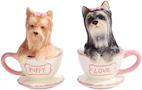 Pacific Trading Yorkie in Tea Cup Yorkshire Terriers Salt and Pepper Shakers Set