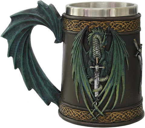 Amazing Gifts Legend Of Swords Dragon Fantasy Beer Stein Tankard Cup Stainless Steel Inner (Green)