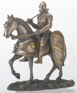 Shiny Bronze and Silver Colored Gothic Knight on Horse Figurine