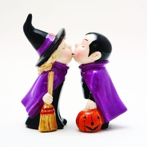 Halloween Witch & Vampire Ceramic Magnetic Salt and Pepper Shakers Set