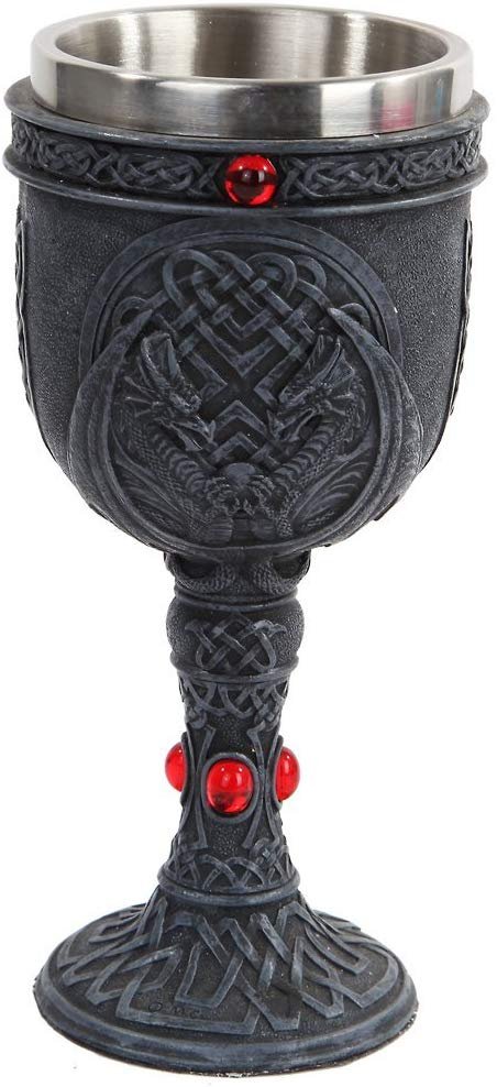 Pacific Giftware Celtic Winged Dragon Wine Goblet Chalice Resin Body Stainless Steel Faux Stone