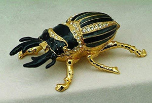 Black Bug Jewel Studded Snap Closure Jewelry/Trinket Box Figurine