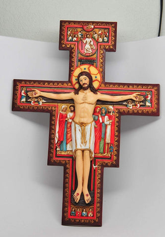 12 Inch San Damiano Crucifix Resin Religious Wall Statue Figurine
