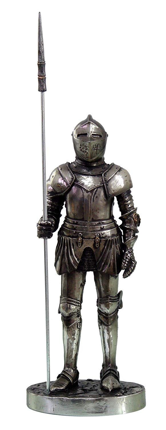 PTC 7 Inch Armored Medieval Knight with Large Spear Statue Figurine