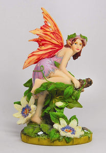 PTC Passiflora Orange Winged Fairy Sitting on a Branch Statue Figurine