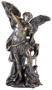 Bronzed Small Saint Michael Figurine Made of Polyresin